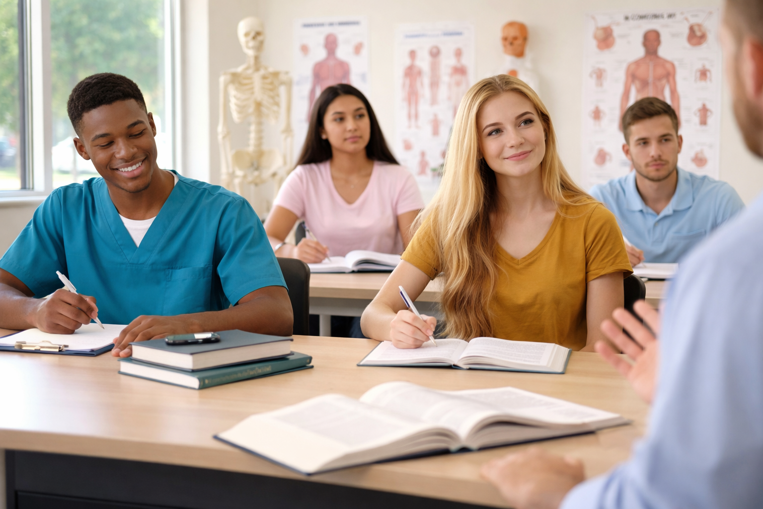 students in a mortuary science classroom beginning associate of science in funeral service program during summer term